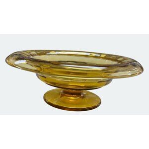 Vintage Amber Glass Console Bowl Dish Footed Pedestal Base Home Decor